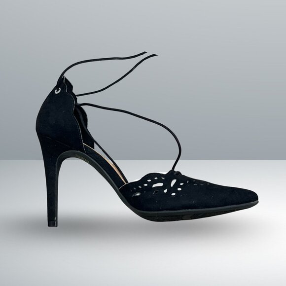 Christian Siriano Black Josephine Lace-Up Heels Size 8.5 Pointed Toe Cutout Desi - Picture 4 of 8